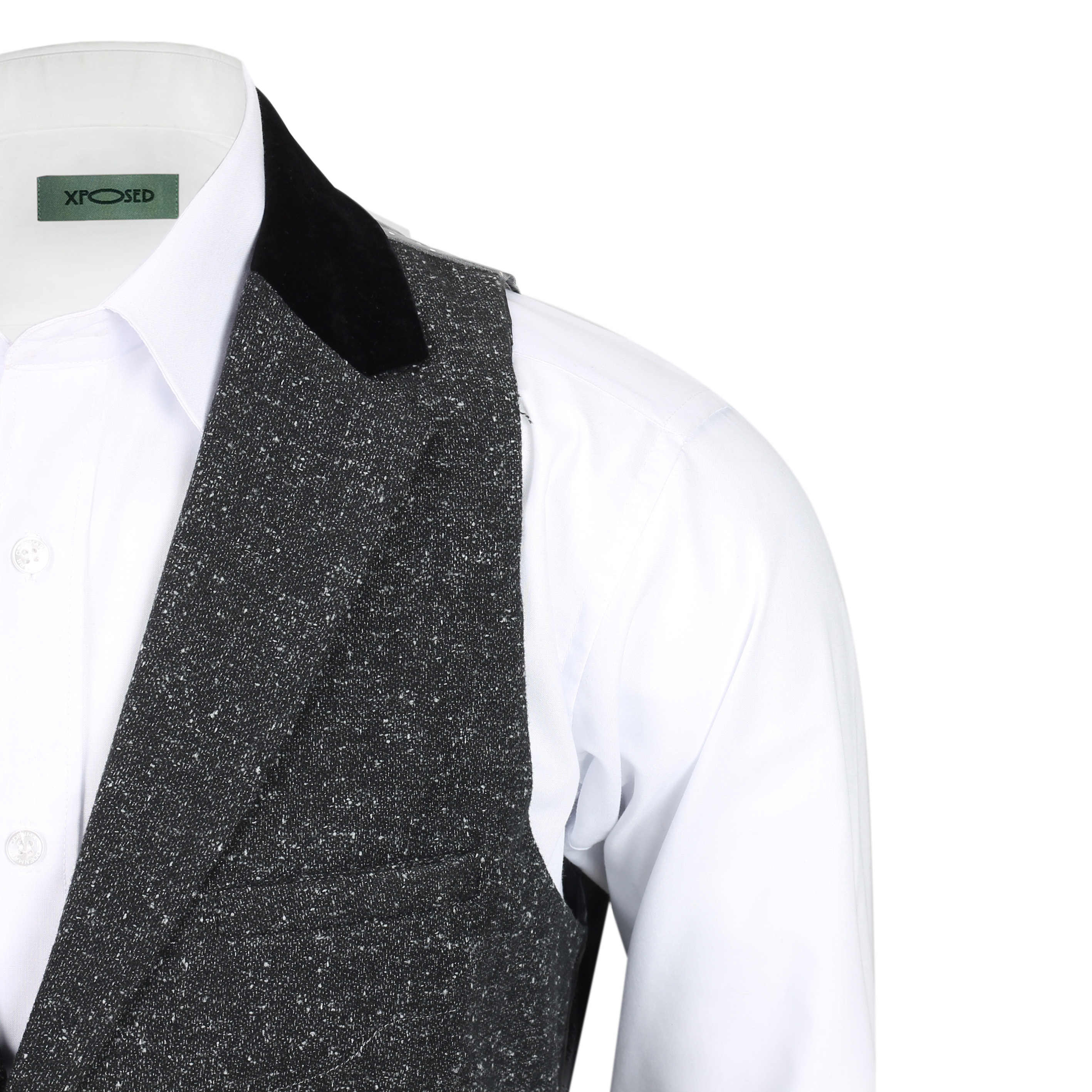 Mens Tweed Wool Waistcoat Vintage Velvet Collared Smart Casual Vest